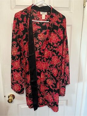 Victoria's Secret Black & Red Floral Satin Robe
